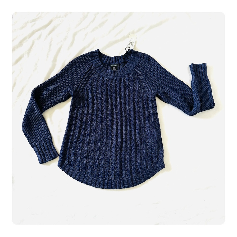 ★ NWT Calvin Klein Jeans Women's Core Texture Mixed Crew Sweater - Navy Blue ★ - Picture 4 of 17